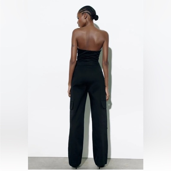 New! Zara small black cargo strapless black jumpsuit with pockets. - Picture 5 of 13